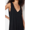 Fashion Style Relaxed V Neck Midi Length Comfortable Cut Woven Dress