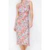 Moda Slim Asymmetrical Collar Midi Length Body-Fitting One Shoulder Asymmetrical Gathered Detailed Knitted Pencil Dress