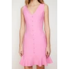 Fashion Style Regular V Neck Mini Length A-Cut Flounce Button Detailed Woven Dress