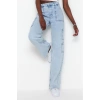 Stil Kadın Moda Denim Kot Pantolon Uzun Geniş Paça Kargo Cepli Yüksek Bel Jeans