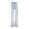 Stil Kadın Moda Denim Kot Pantolon Uzun Geniş Paça Kargo Cepli Yüksek Bel Jeans