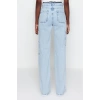 Stil Kadın Moda Denim Kot Pantolon Uzun Geniş Paça Kargo Cepli Yüksek Bel Jeans