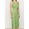Moda Stil Regular Gömlek Yaka Midi Boy Çiçekli Viskon Dokuma Elbise