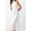 Moda Stil Regular Bisiklet Yaka Maxi Boy Düz Dokulu A Kesim Çan Form Dokulu Elbise