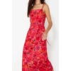 Fashion Style Regular Square Neck Midi Length Polka Dot A Cut Woven Dress