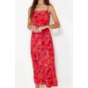 Fashion Style Regular Square Neck Midi Length Polka Dot A Cut Woven Dress