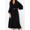 Moda Stil Regular Kruvaze Midi Boy Düz Elbise