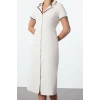 Moda Stil Regular Ceket Yaka Midi Boy Aksesuar Detaylı Tüvit Dokuma Kışlık Gömlek Elbise