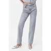 Stil Kadın Moda Denim Kot Pantolon Regular Geniş Paça Gri Yüksek Bel Uzun Straight Jeans