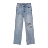 Stil Kadın Moda Denim Kot Pantolon Regular Geniş Paça Mavi Yırtıklı Yüksek Bel Jeans