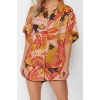Fashion Woven Landscape Shirt Collar Beach Tropical Patterned Woven Shirt Shorts Set