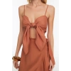 Fashion Woven High Waist Plain Sweetheart Neck Beach Cinnamon Woven Flounce Blouse Skirt Set