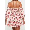 Fashion High Waist Floral Carmen Collar Balloon Sleeve Beach Woven Balloon Sleeve Blouse Skirt Set