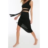 Fashion Knitted Plain Asymmetrical Collar Single Sleeve Beach Knitted Cut Out Window One Shoulder Blouse Skirt Set