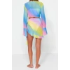 Fashion Woven Gradient V Neck Beach Gradient Patterned Body-Fitting Knitted Tied Mesh Blouse Skirt Set