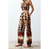 Fashion Ethnic Halter Beach Abstract Patterned Woven 100% Cotton Blouse Trouser Set