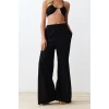 Fashion Woven Plain Halter Neck Strapless Beach Ecru Woven Linen Blend Blouse Trouser Set