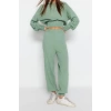 Moda Triko Düz Kapüşonlu Casual Günlük Mint Kapüşonlu Triko Alt-Üst Takım