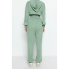 Moda Triko Düz Kapüşonlu Casual Günlük Mint Kapüşonlu Triko Alt-Üst Takım