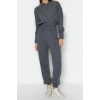 Moda Triko Düz Kapüşonlu Casual Günlük Mint Kapüşonlu Triko Alt-Üst Takım