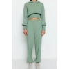 Moda Triko Düz Kapüşonlu Casual Günlük Mint Kapüşonlu Triko Alt-Üst Takım