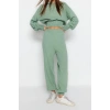 Moda Triko Düz Kapüşonlu Casual Günlük Mint Kapüşonlu Triko Alt-Üst Takım