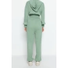 Moda Triko Düz Kapüşonlu Casual Günlük Mint Kapüşonlu Triko Alt-Üst Takım