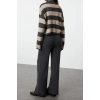 Fashion Knitwear Striped Stand Collar Casual Daily Wide Pattern Striped Knitwear Bottom-Top Set