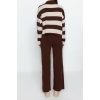 Fashion Knitwear Striped Stand Collar Casual Daily Wide Pattern Striped Knitwear Bottom-Top Set