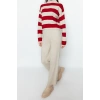 Fashion Knitwear Striped Stand Collar Casual Daily Wide Pattern Striped Knitwear Bottom-Top Set