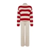 Fashion Knitwear Striped Stand Collar Casual Daily Wide Pattern Striped Knitwear Bottom-Top Set