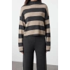 Fashion Knitwear Striped Stand Collar Casual Daily Wide Pattern Striped Knitwear Bottom-Top Set