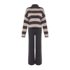 Fashion Knitwear Striped Stand Collar Casual Daily Wide Pattern Striped Knitwear Bottom-Top Set
