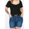 Fashion Plus Size Square Collar Knitted Slim Plain Pattern Casual Daily Crop Short Sleeve Blouse