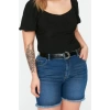 Fashion Plus Size Square Collar Knitted Slim Plain Pattern Casual Daily Crop Short Sleeve Blouse