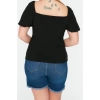Fashion Plus Size Square Collar Knitted Slim Plain Pattern Casual Daily Crop Short Sleeve Blouse