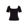 Fashion Plus Size Square Collar Knitted Slim Plain Pattern Casual Daily Crop Short Sleeve Blouse