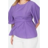 Fashion Plus Size Crew Neck Woven Regular Plain Pattern Casual Daily Regular Short Sleeve Blouse