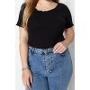 Fashion Plus Size Square Collar Knitted Fit Plain Pattern Casual Daily Regular Short Sleeve Blouse