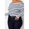 Fashion Plus Size Boat Neck Knitted Slim Striped Pattern Casual Daily Regular Long Sleeve Blouse