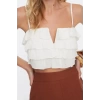 Fashion V Neck Woven Regular Plain Pattern Beach Crop Strappy Sleeve Blouse