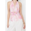 Fashion V Neck Knitted Regular Abstract Pattern Chic Evening Crop Sleeveless Blouse