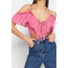 Fashion V Neck Knitted Regular Plain Pattern Chic Night Crop Short Sleeve Blouse