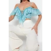 Fashion V Neck Knitted Regular Plain Pattern Chic Night Crop Short Sleeve Blouse