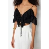 Fashion V Neck Knitted Regular Plain Pattern Chic Night Crop Short Sleeve Blouse