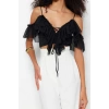 Fashion V Neck Knitted Regular Plain Pattern Chic Night Crop Short Sleeve Blouse