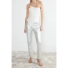 Moda Straplez Dokuma Fit Düz Desen Şık gece Regular Kolsuz Bluz