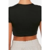 Fashion Crew Neck Knitted Fit Plain Pattern Sportswear Super Crop Short Sleeve Blouse