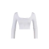 Moda Kare Yaka Örme Fit Düz Desen Sportswear Crop Uzun Kol Bluz