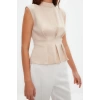 Moda Bisiklet Yaka Dokuma Fit Düz Desen Resmi Regular Kolsuz Bluz